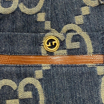 Gucci 100% Cotton Logo Button Leather Jumbo GG All Over Print Shorts Indigo 38 — view 7