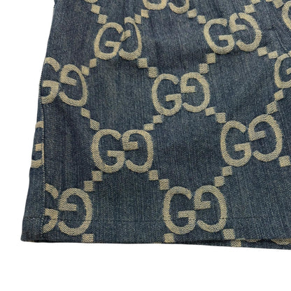 Gucci 100% Cotton Logo Button Leather Jumbo GG All Over Print Shorts Indigo 38 — view 5
