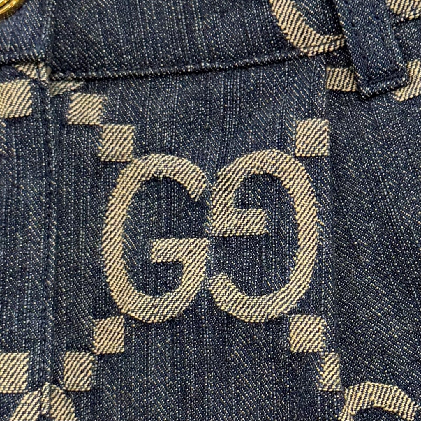 Gucci 100% Cotton Logo Button Leather Jumbo GG All Over Print Shorts Indigo 38 — view 6
