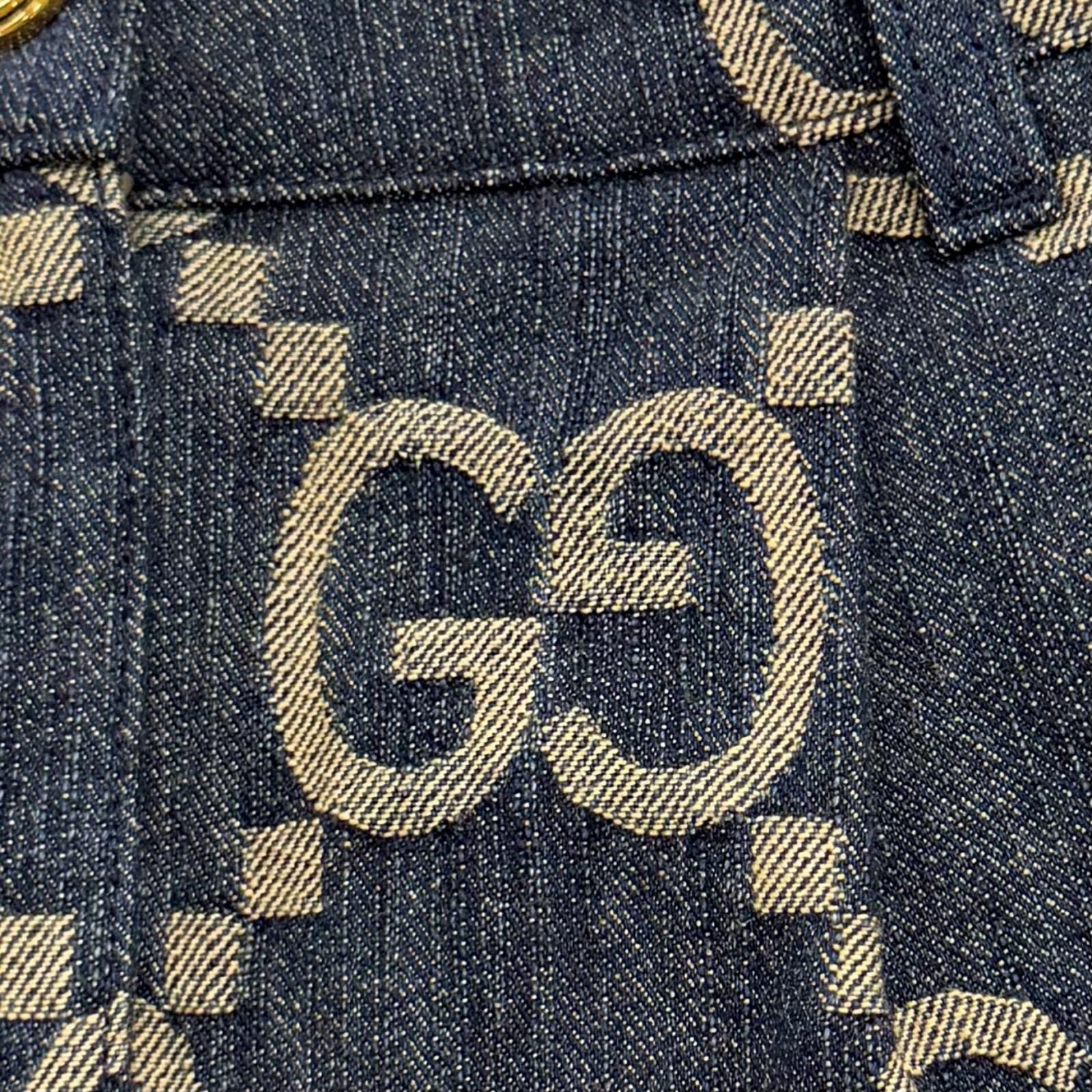 Gucci 100% Cotton Logo Button Leather Jumbo GG All Over Print Shorts Indigo 38 — view 6