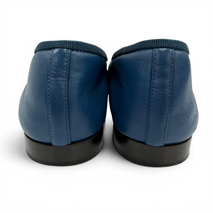 Chanel Ballerina CC Logo Ribbon Leather Flat Pumps Ballet Shoes Navy — view 3