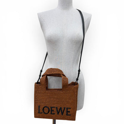 Loewe Font Tote Small Raffia Honey Gold Leather 2-Way Shoulder Bag — view 3