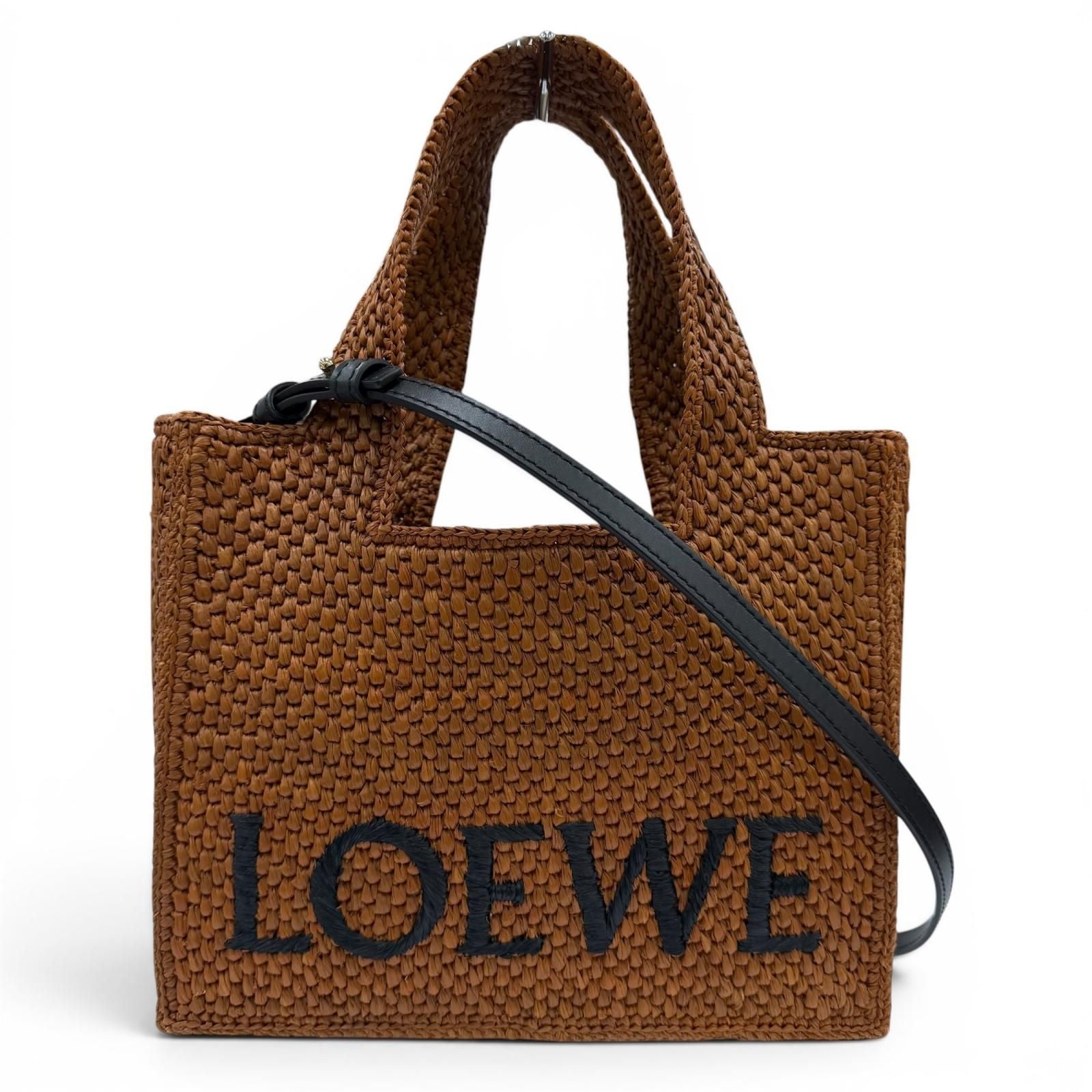Loewe Font Tote Small Raffia Honey Gold Leather 2-Way Shoulder Bag