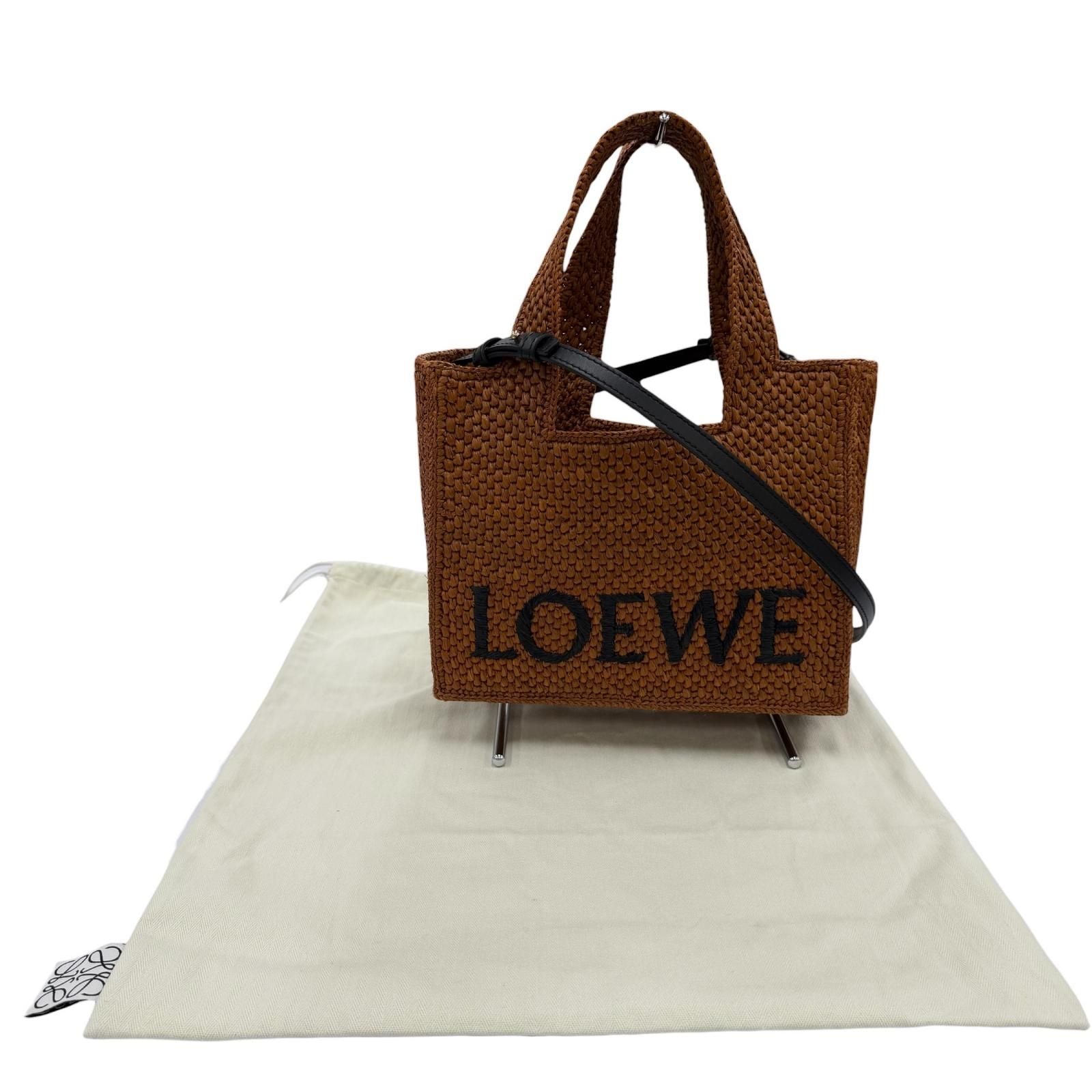 Loewe Font Tote Small Raffia Honey Gold Leather 2-Way Shoulder Bag — view 2