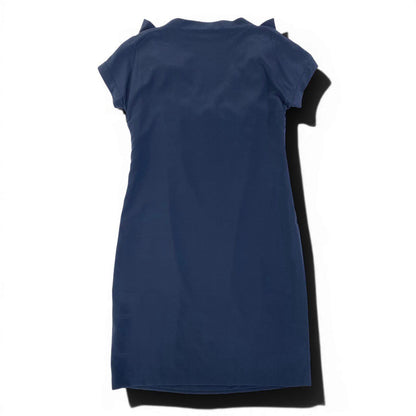 Gucci Short Sleeve Ribbon Dress Knee Length Neck Antiqu Button 42 Navy — view 3