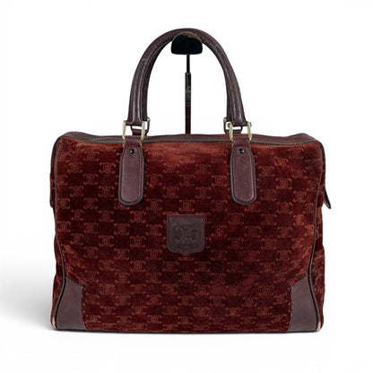 Celine Mini Boston Bag Bordeaux Color Wine Red Suede Leather Triomphe Macadam