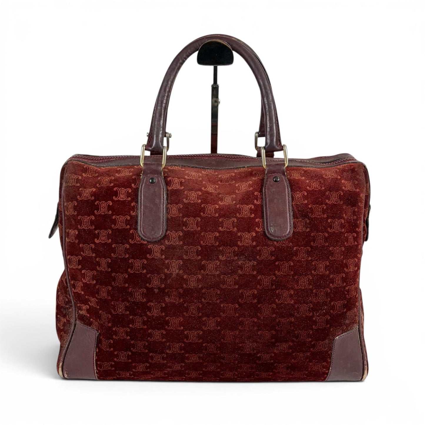 Celine Mini Boston Bag Bordeaux Color Wine Red Suede Leather Triomphe Macadam — view 2