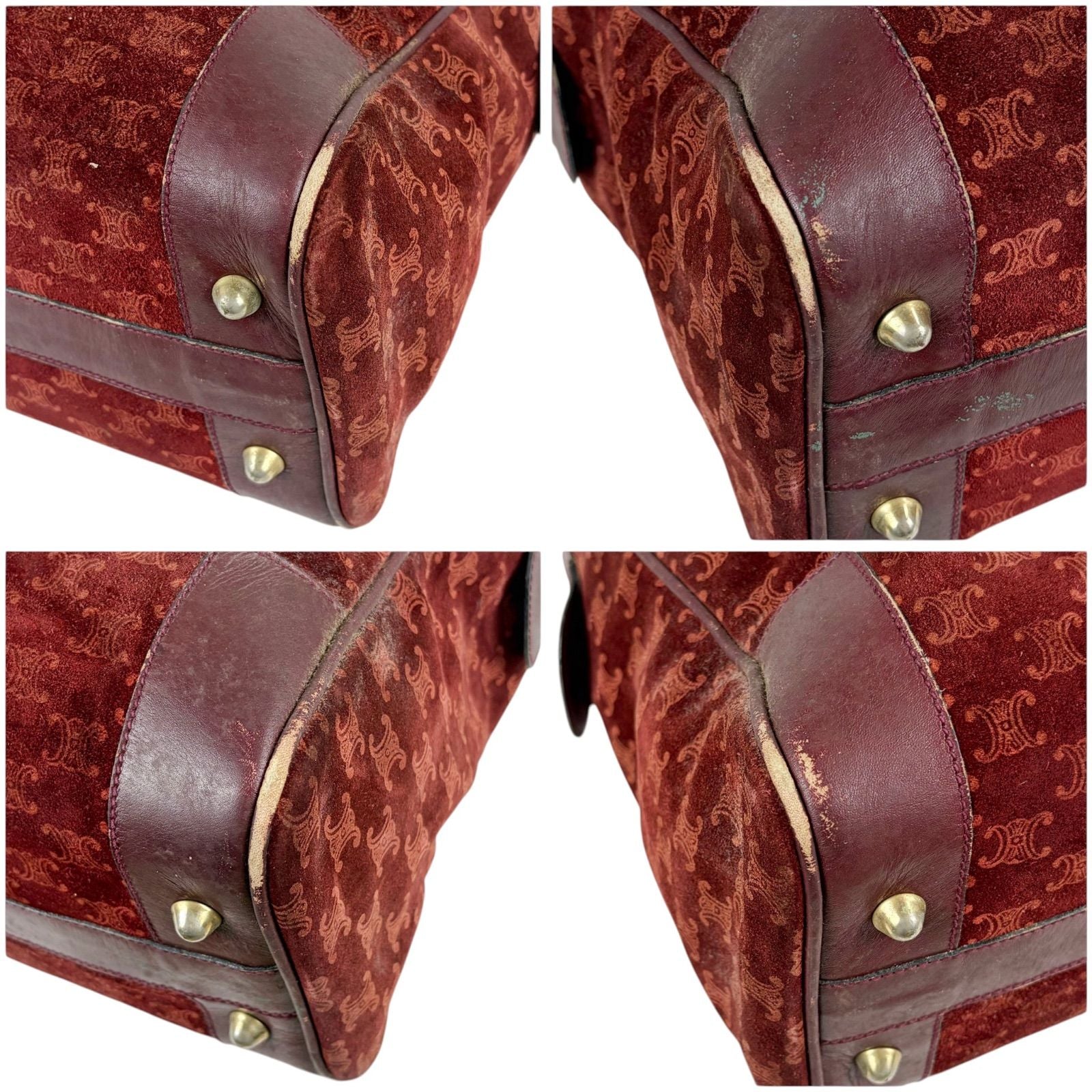 Celine Mini Boston Bag Bordeaux Color Wine Red Suede Leather Triomphe Macadam — view 5