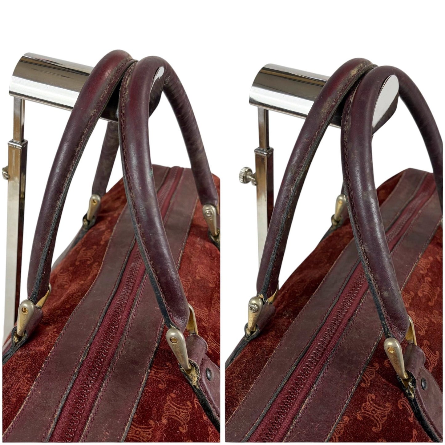 Celine Mini Boston Bag Bordeaux Color Wine Red Suede Leather Triomphe Macadam — view 6