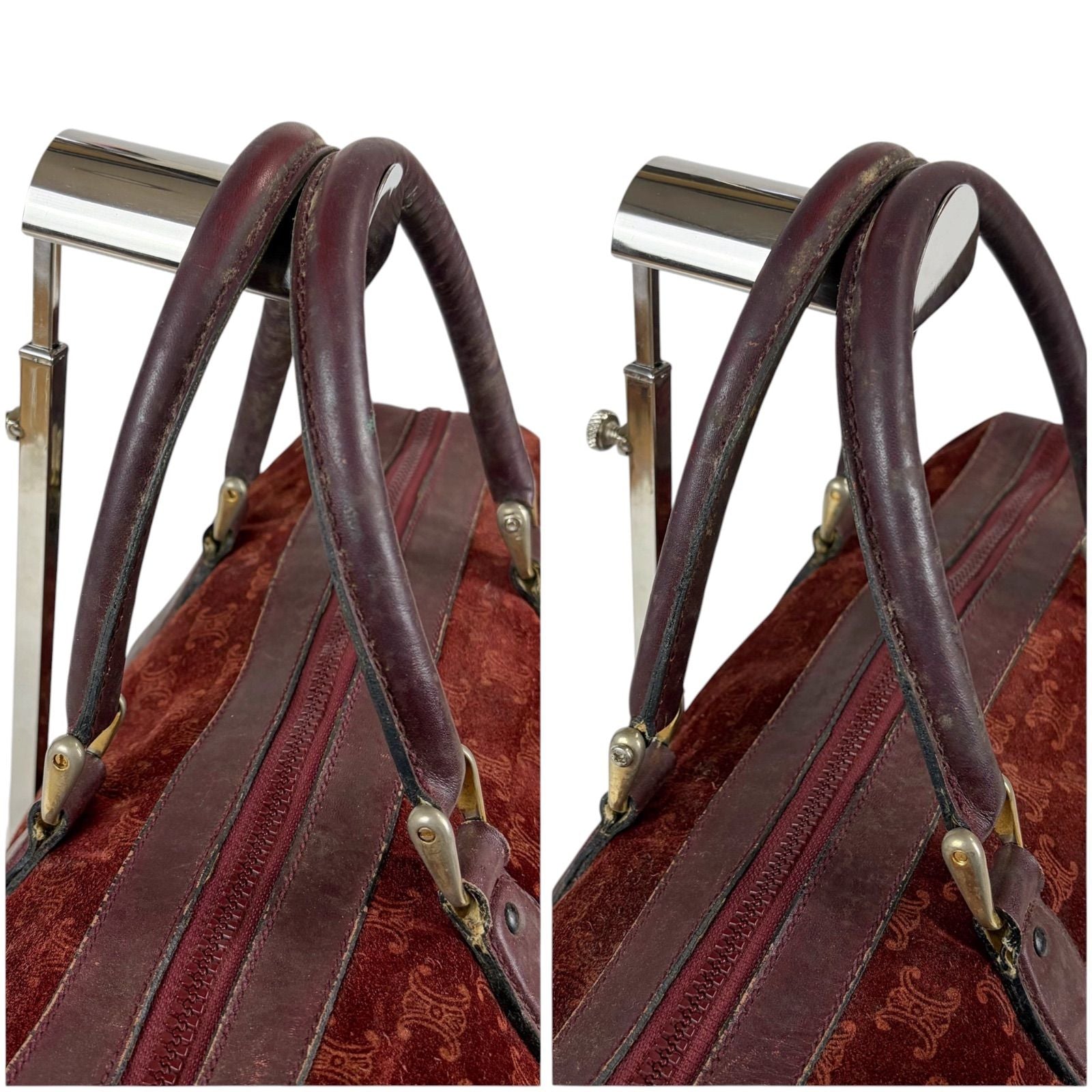 Celine Mini Boston Bag Bordeaux Color Wine Red Suede Leather Triomphe Macadam — view 6
