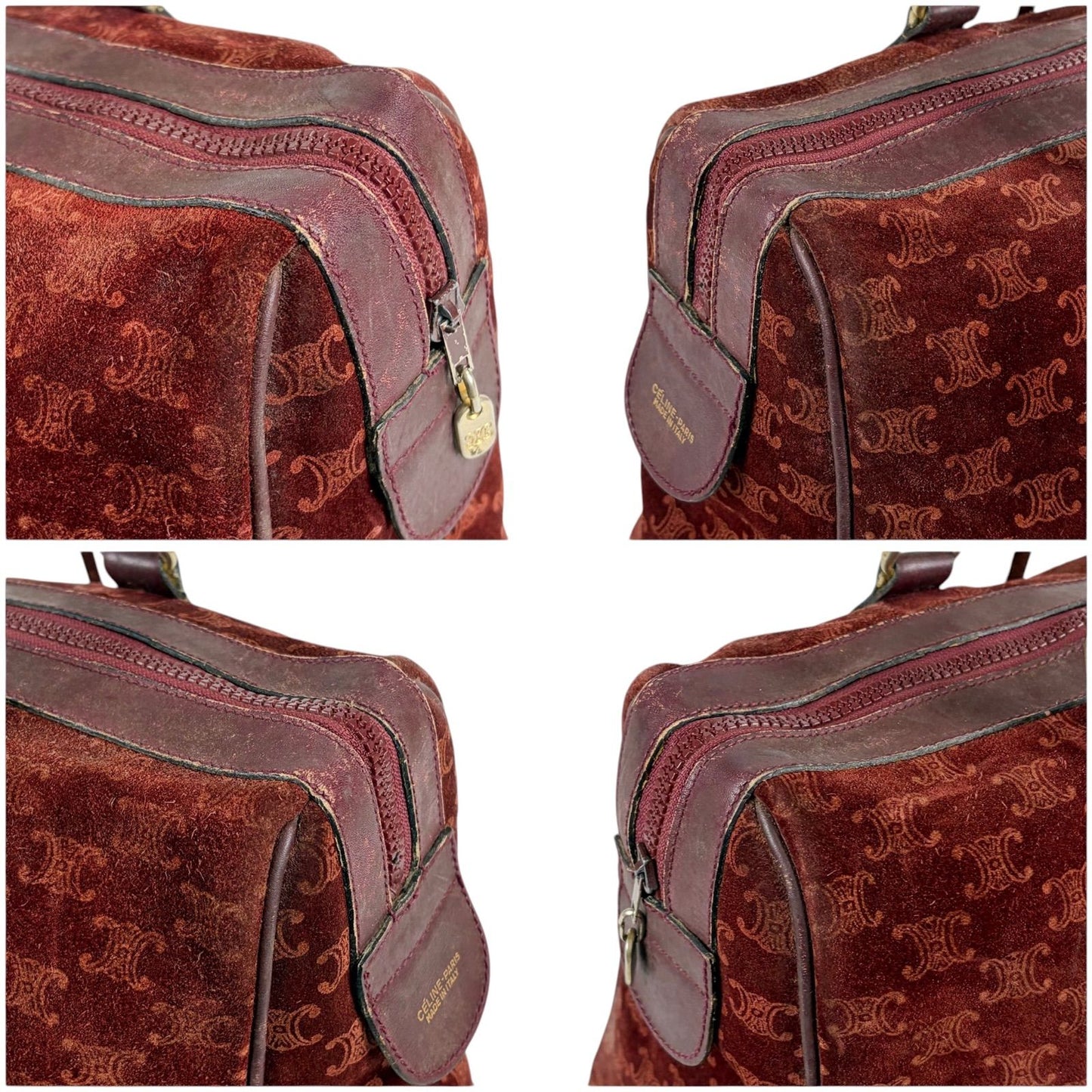 Celine Mini Boston Bag Bordeaux Color Wine Red Suede Leather Triomphe Macadam — view 4