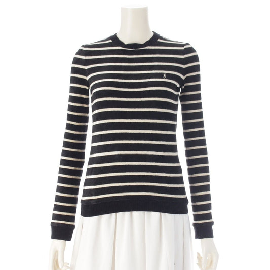 Saint Laurent YSL Logo Border Top Long Sleeve Top Black White XS