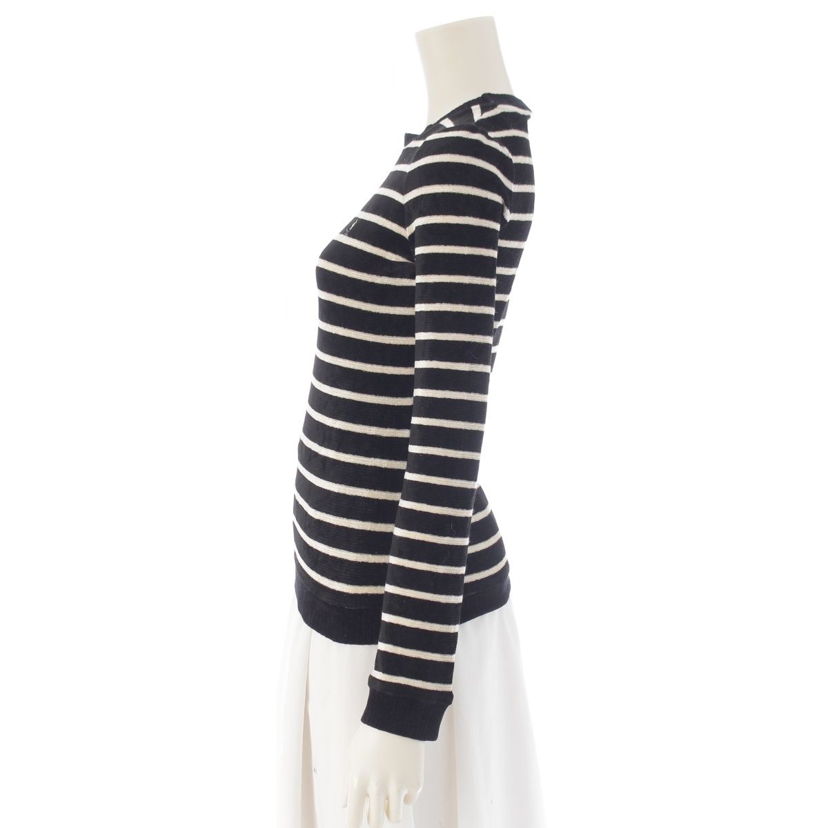 Saint Laurent YSL Logo Border Top Long Sleeve Top Black White XS — view 3