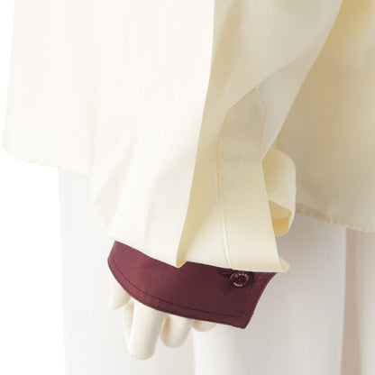 Chanel CC Logo Twill Blouse Long Sleeve Shirt Light Yellow Burgundy 42 — view 7
