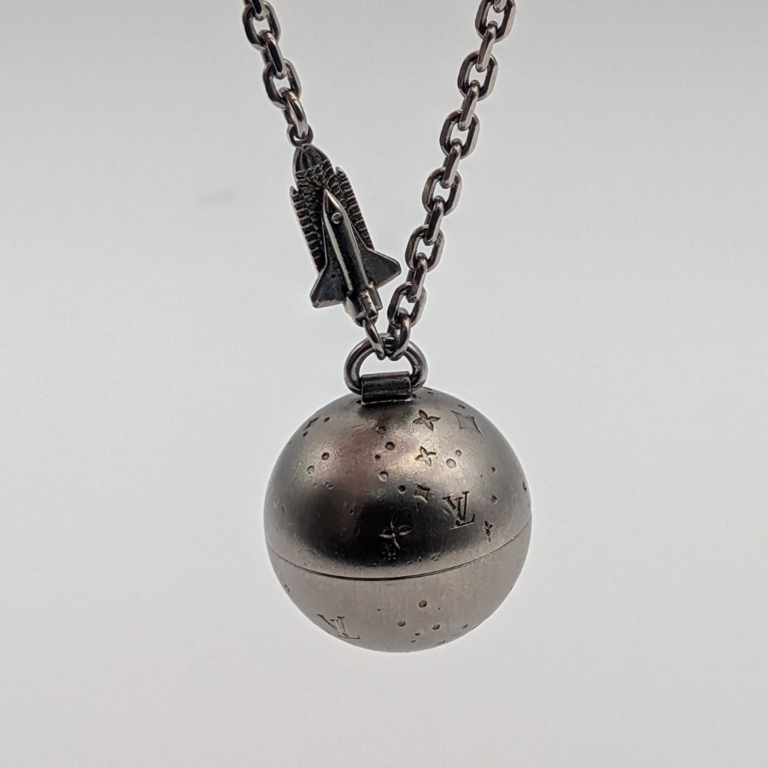 Louis Vuitton Corriem Necklace Silver Space Shuttle Rocket Moon