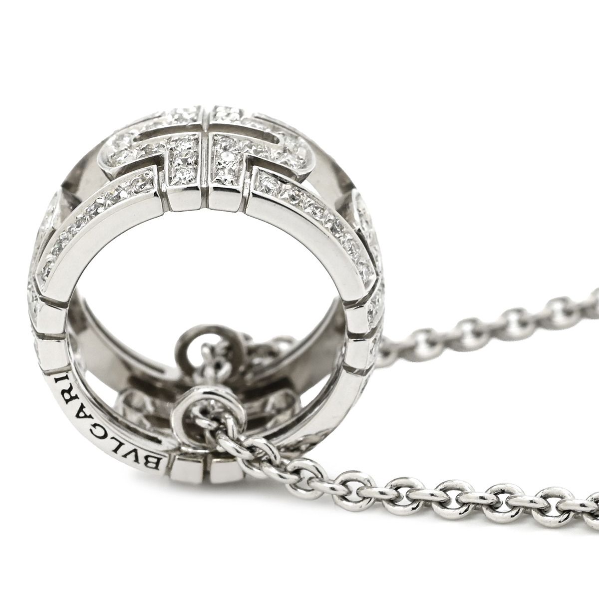 Bvlgari Necklace Open Parentesi Diamond White Gold Pendant 18K Full Pave — view 2