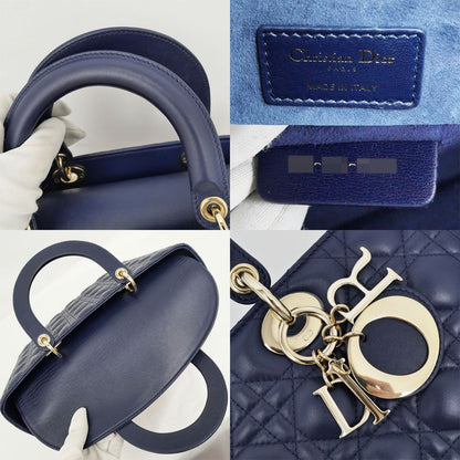 Dior Lady Dior Large Cannage Navy Gold Tote Bag — view 6