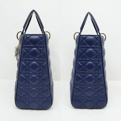 Dior Lady Dior Large Cannage Navy Gold Tote Bag — view 3