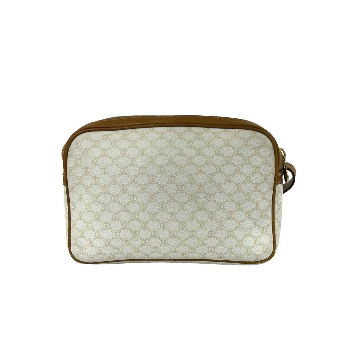 Celine Vintage Logo Ring Macadam Pattern Leather Shoulder Bag Pochette White — view 3