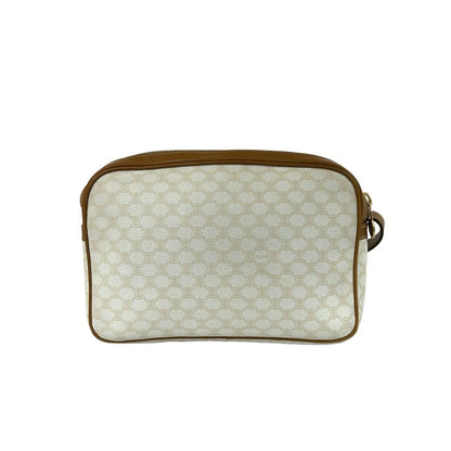 Celine Vintage Logo Ring Macadam Pattern Leather Shoulder Bag Pochette White — view 3