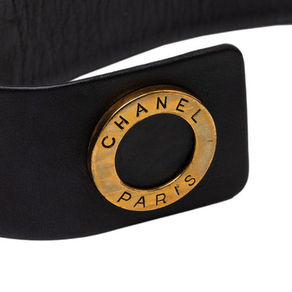 Chanel CC Logo Chain Buckle Belt 93 Black Gold Lambskin Plated — view 4
