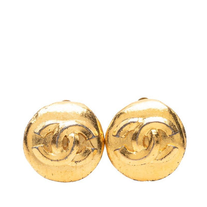 Chanel CC Logo Vintage Round Earrings Gold Plated
