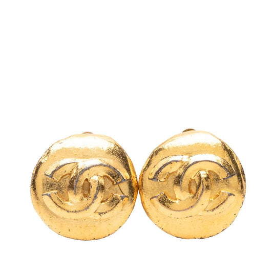Chanel CC Logo Vintage Round Earrings Gold Plated