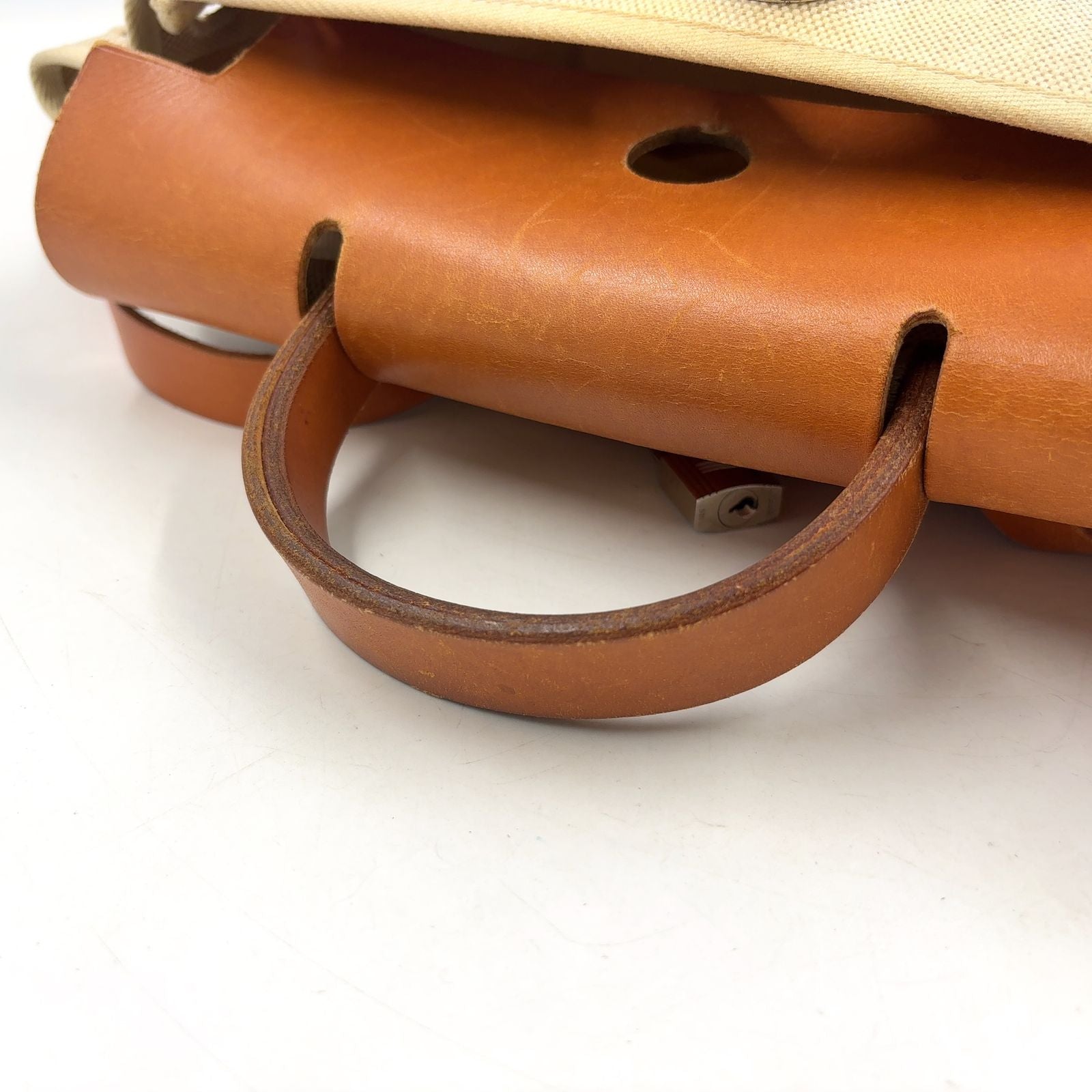 Hermes Herbag a Dos PM Handbag Leather Canvas Beige Light Brown Backpack Silver — view 5