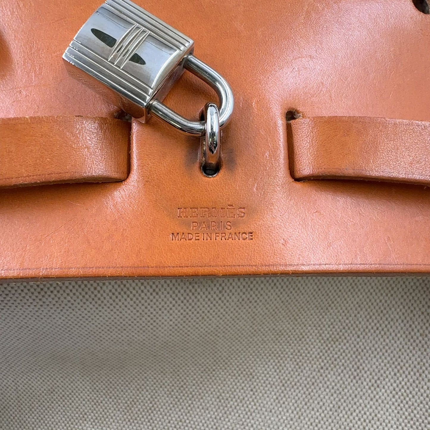 Hermes Herbag a Dos PM Handbag Leather Canvas Beige Light Brown Backpack Silver — view 4
