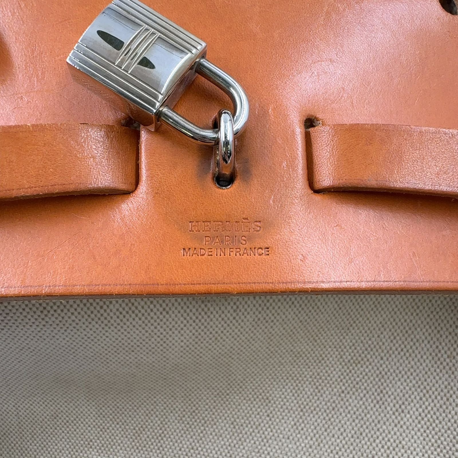 Hermes Herbag a Dos PM Handbag Leather Canvas Beige Light Brown Backpack Silver — view 4