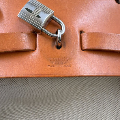 Hermes Herbag a Dos PM Handbag Leather Canvas Beige Light Brown Backpack Silver — view 4