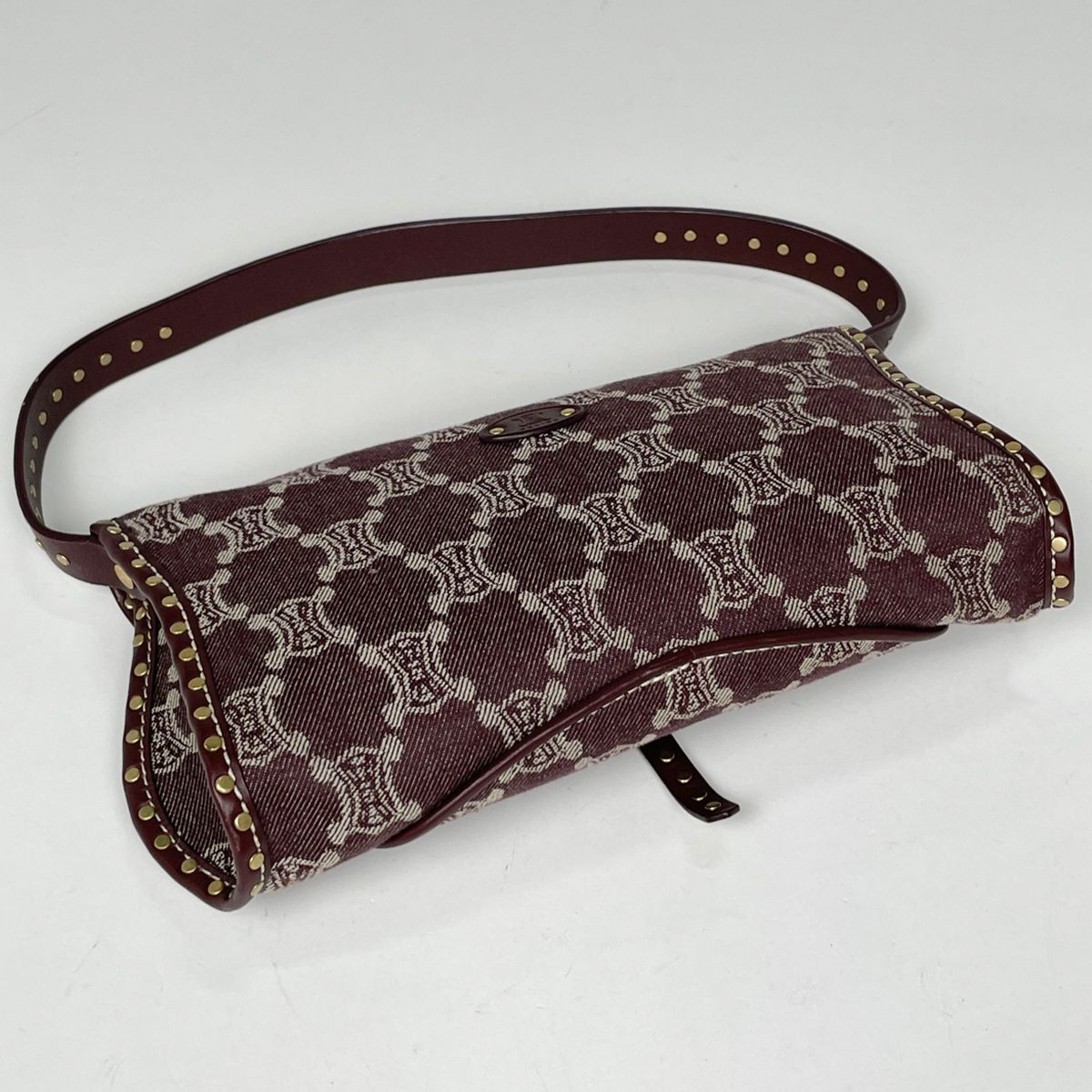 Celine Paris Macadam Shoulder Bag Studs Denim Bordeaux — view 2