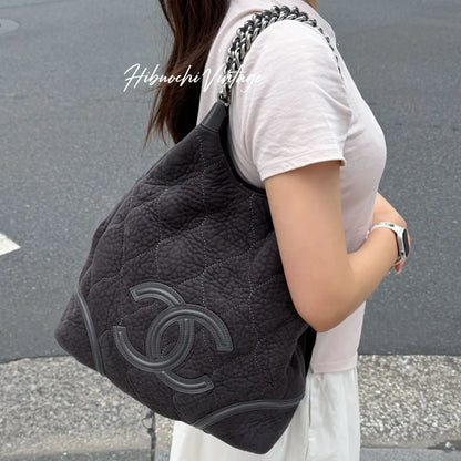 Chanel Sports Line CC Logo Chain Shoulder Bag Suede Leather Gray Silver Vintage