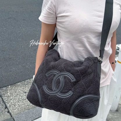 Chanel Sports Line CC Logo Chain Shoulder Bag Suede Leather Gray Silver Vintage — view 2