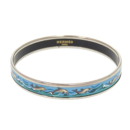 Hermes Enamel PM Dolphin Metal Silver Blue Bangle Bracelet