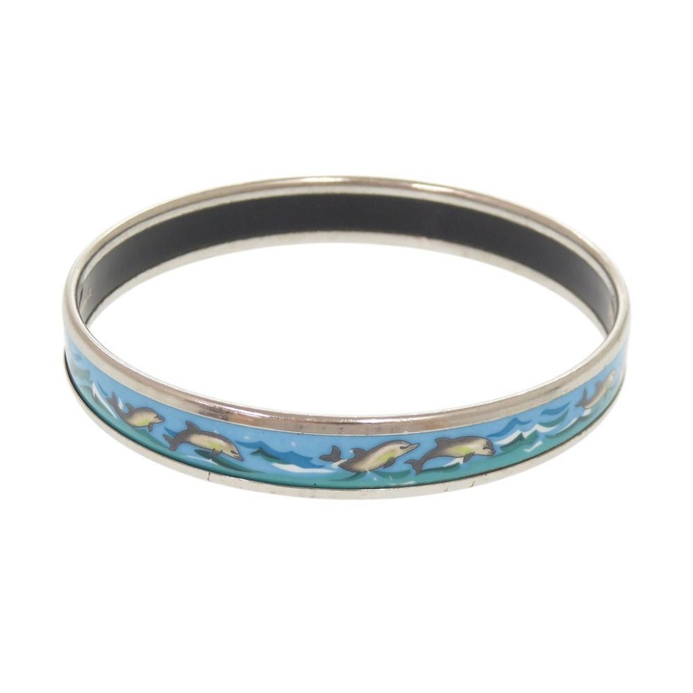 Hermes Enamel PM Dolphin Metal Silver Blue Bangle Bracelet — view 2
