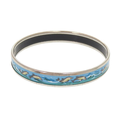 Hermes Enamel PM Dolphin Metal Silver Blue Bangle Bracelet — view 2