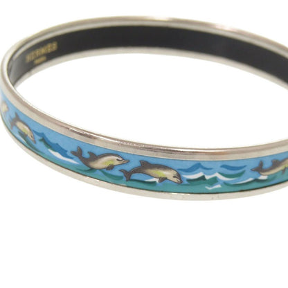 Hermes Enamel PM Dolphin Metal Silver Blue Bangle Bracelet — view 7