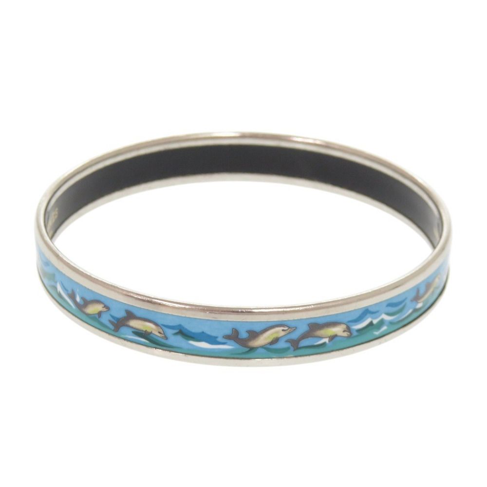 Hermes Enamel PM Dolphin Metal Silver Blue Bangle Bracelet — view 4