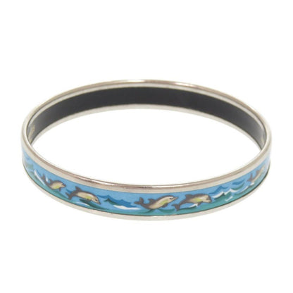 Hermes Enamel PM Dolphin Metal Silver Blue Bangle Bracelet — view 4