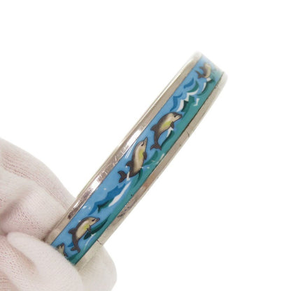 Hermes Enamel PM Dolphin Metal Silver Blue Bangle Bracelet — view 8