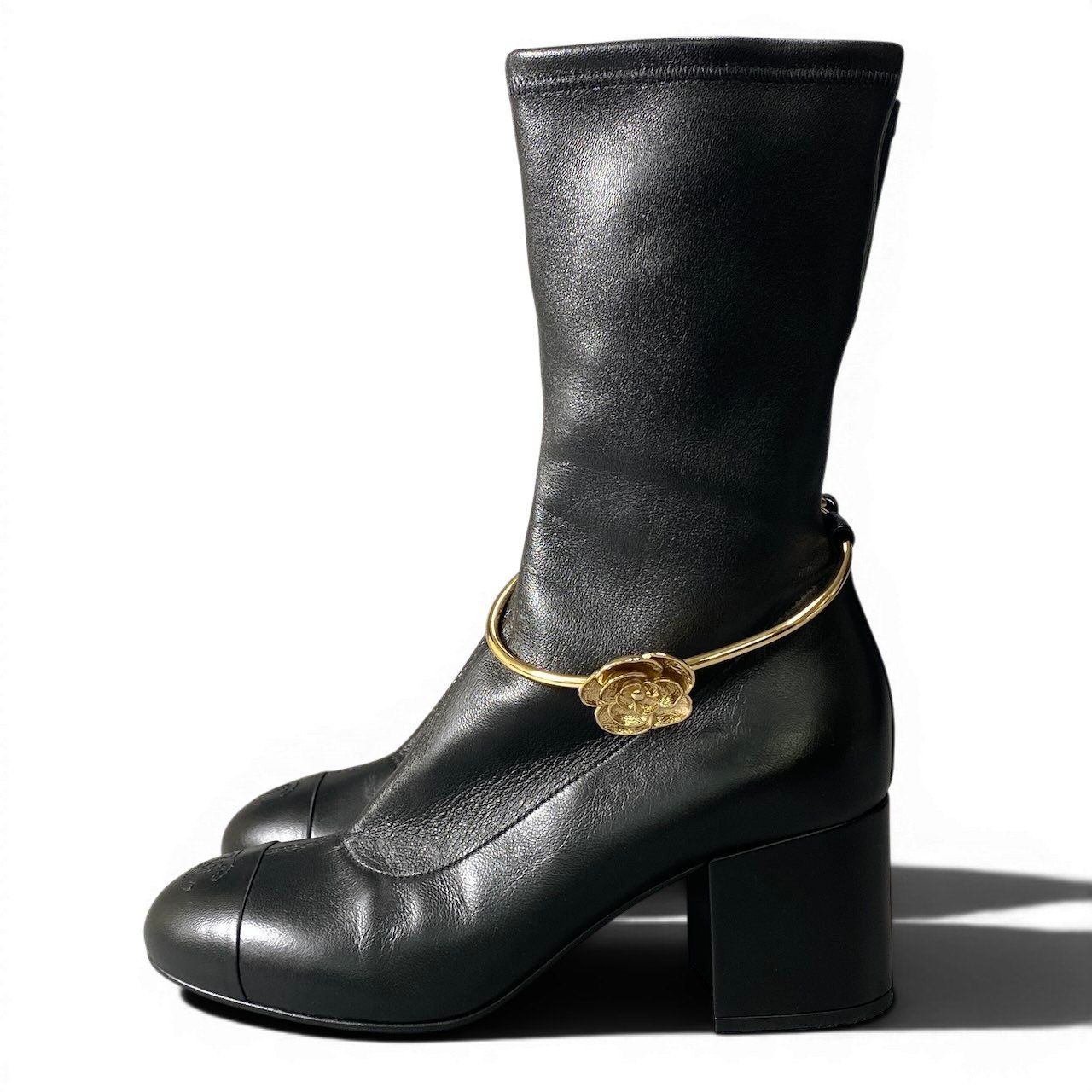 Chanel Cruise CC Logo Metal Ring Leather Boots Black 36.5 — view 3