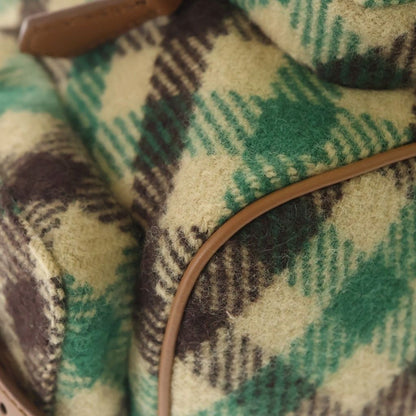 Miu Miu Plaid and Leather Backpack Tartan Check Wool Green Beige — view 5