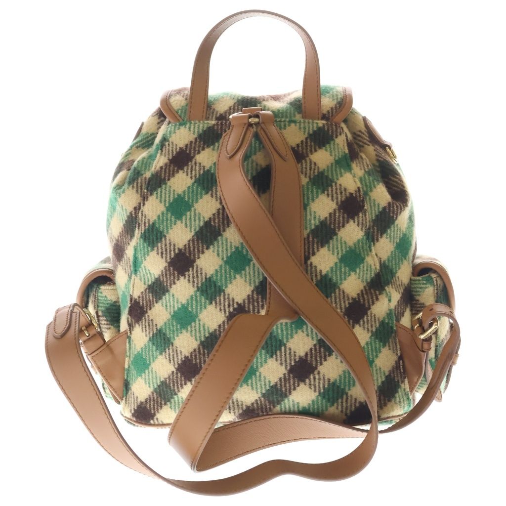 Miu Miu Plaid and Leather Backpack Tartan Check Wool Green Beige — view 2