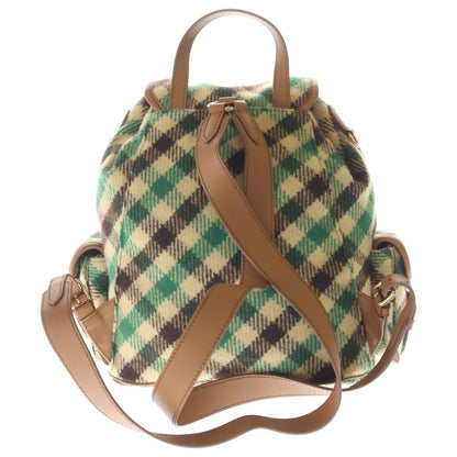 Miu Miu Plaid and Leather Backpack Tartan Check Wool Green Beige — view 2