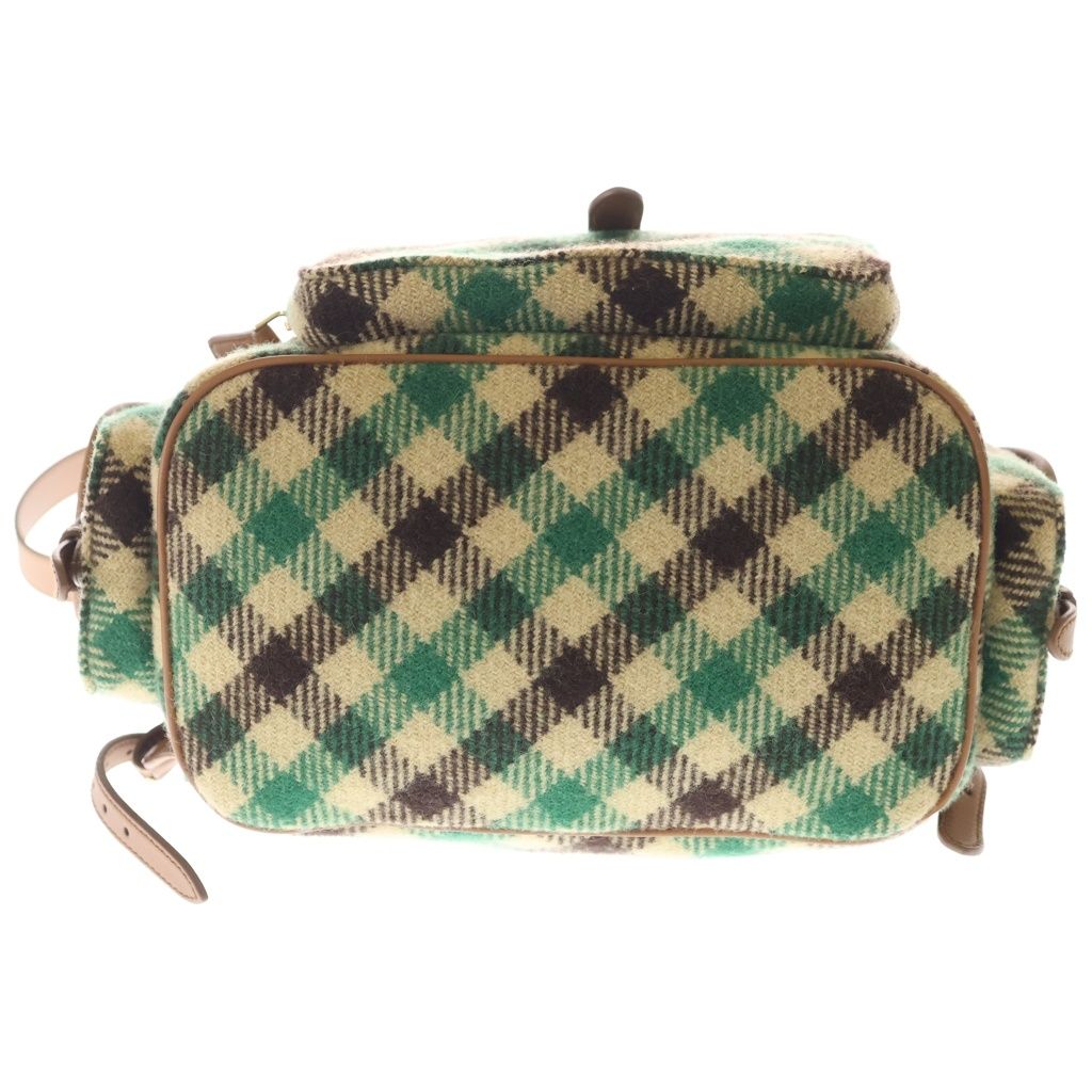 Miu Miu Plaid and Leather Backpack Tartan Check Wool Green Beige — view 4