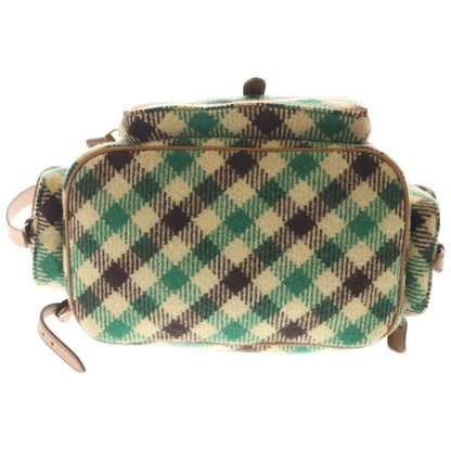 Miu Miu Plaid and Leather Backpack Tartan Check Wool Green Beige — view 4