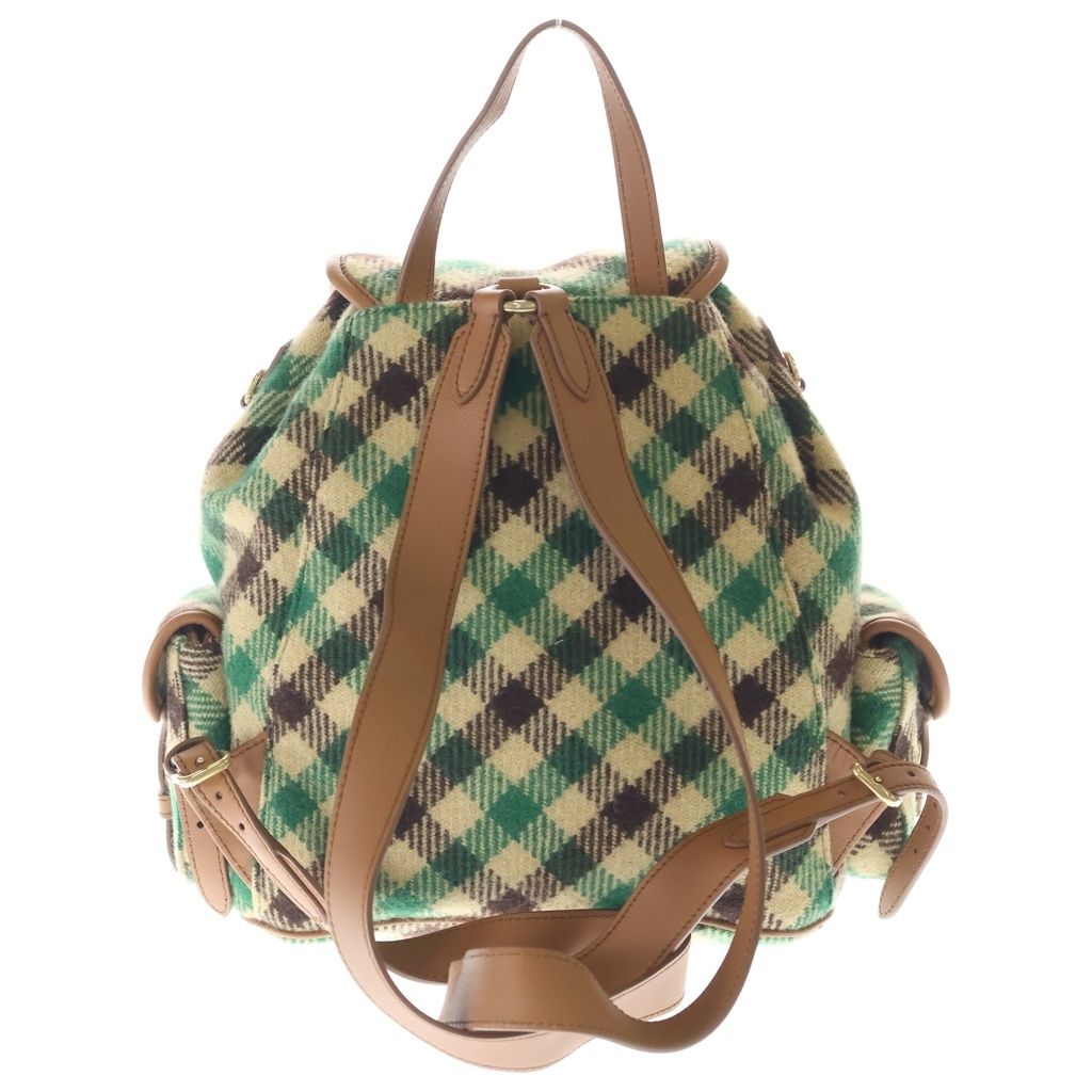 Miu Miu Plaid and Leather Backpack Tartan Check Wool Green Beige — view 2