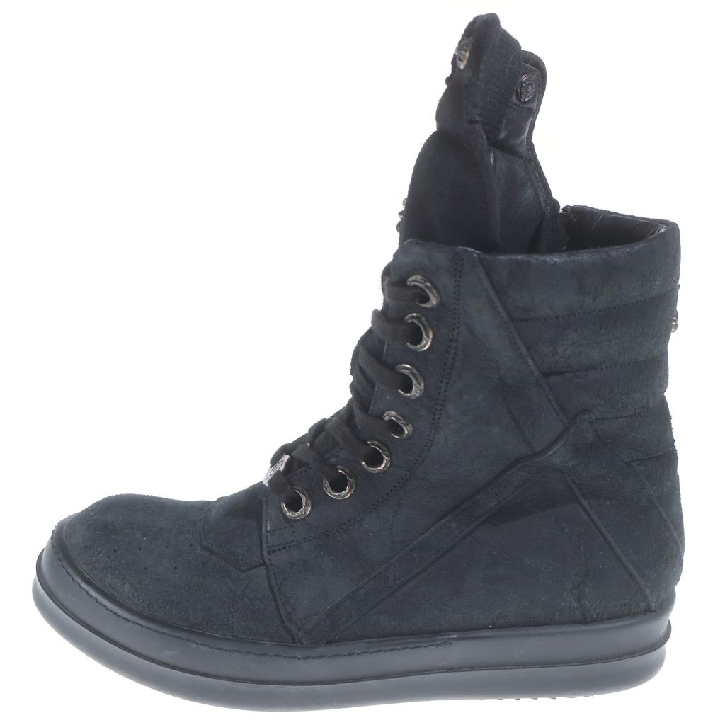 Chrome Hearts Rick Owens Geobasket CH Cross Decoration Leather High-Top Sneakers