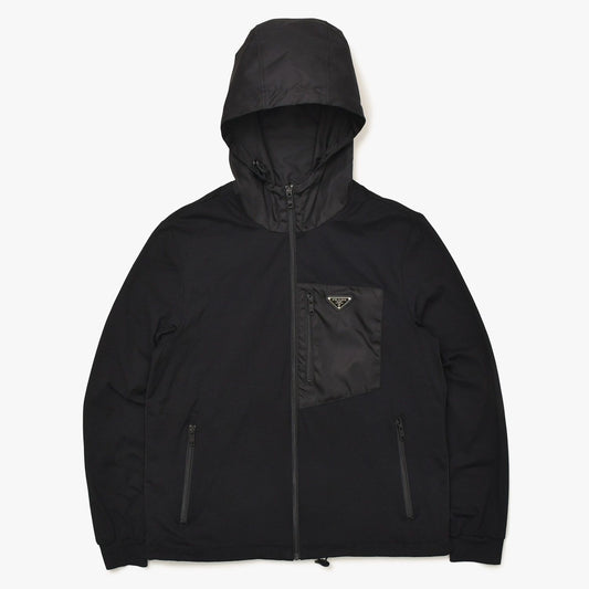 Prada Technical Cotton Re-Nylon Zip Up Hoodie Black